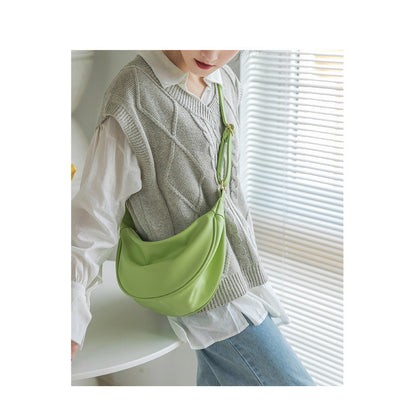 Ielgy Ladies Black PU Soft Leather Dumpling Bag Korean Version Shoulder Niche Crossbody Bag