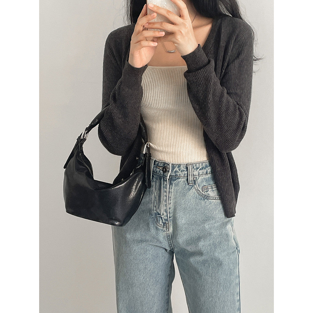 Ielgy Oil Wax Leather High-End Soft Leather One-Shoulder Commuter Underarm Bag Ladies All-Match Trendy Fashion Dumpling Bag