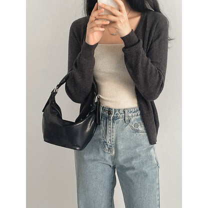 Ielgy Oil Wax Leather High-End Soft Leather One-Shoulder Commuter Underarm Bag Ladies All-Match Trendy Fashion Dumpling Bag