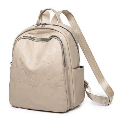 Ielgy Ladies PU Soft Leather Texture Backpack Fashion Letter Printing Travel Bag Simple Lightweight Commuter Bag