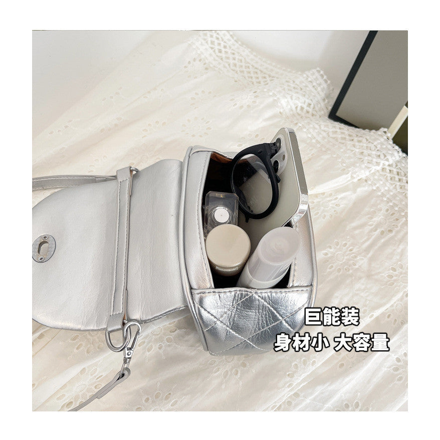 Ielgy Diamond Embroidery Thread Fashionable All-Match Chain Small Square Bag Black Casual Shoulder Messenger Bag