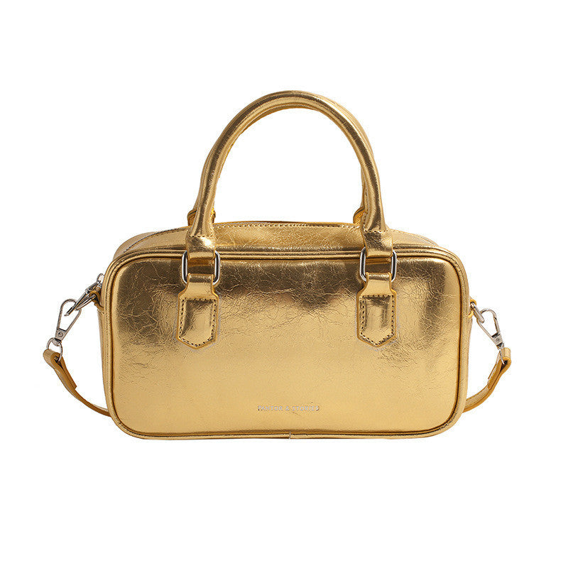 Ielgy Ladies High-End Boston Pillow Handbag Casual All-Match Silver Messenger Bag