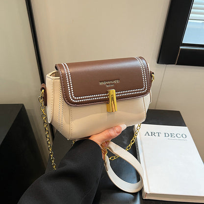 Ielgy Ladies All-Match Chain Simple Retro One-Shoulder Messenger Contrast Color Small Square Bag