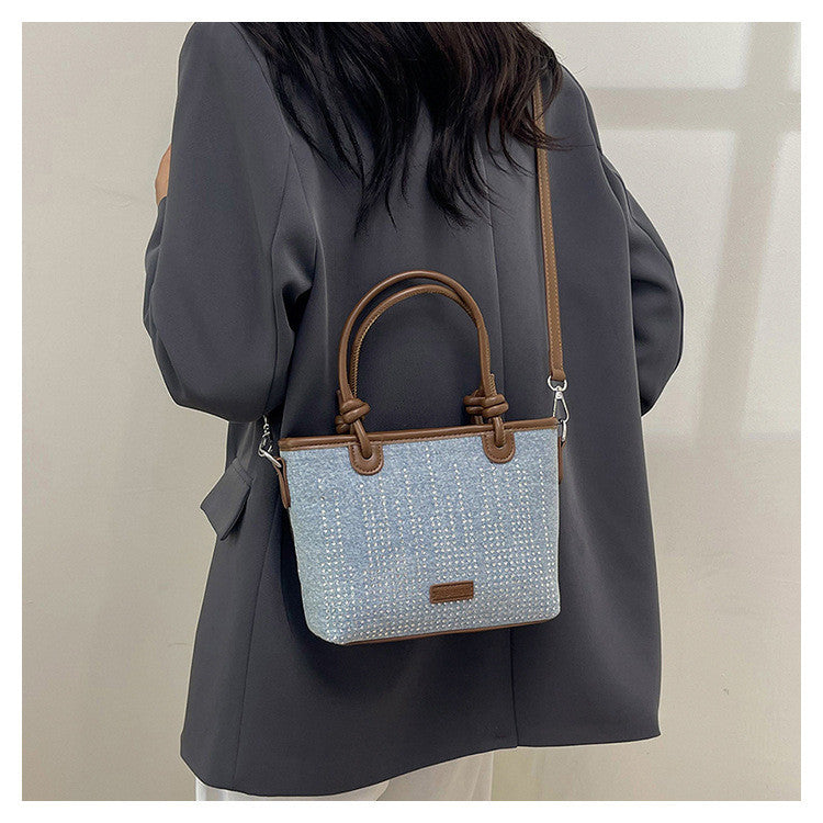Ielgy Denim Bag All-Match Fashion Texture Cross-Body Portable Bucket Bag