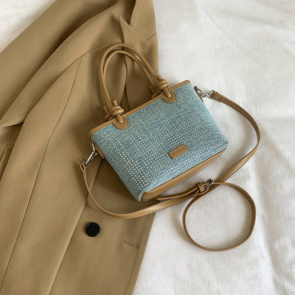 Ielgy Denim Bag All-Match Fashion Texture Cross-Body Portable Bucket Bag