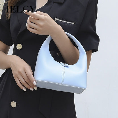 Ielgy Ladies Fashion Handbag Solid Color PU Fashion All-Match French Underarm Crescent Bag