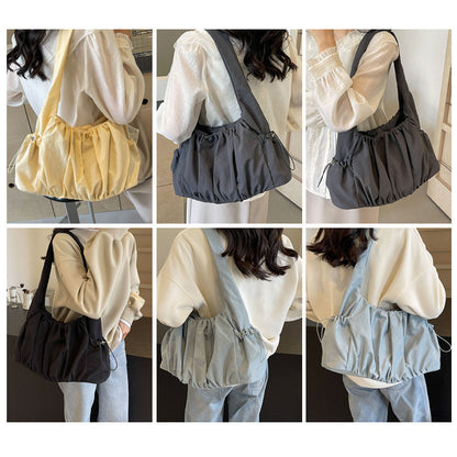 Ielgy Ladies White Pleated Bag Simple Fashion Commuter All-Match Cross-Body One-Shoulder Armpit Bag