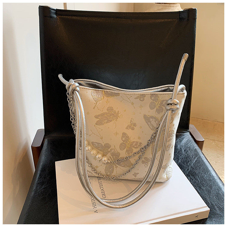 Ielgy New Chinese Fashion National Style Embroidered Butterfly Underarm Bucket Bag Large Capacity Simple All-Match Shoulder Bag
