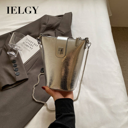 Ielgy Korean Version Casual Silver Bucket Bag Fashion Simple Shoulder Ladies Cross-body Mobile Phone Bag