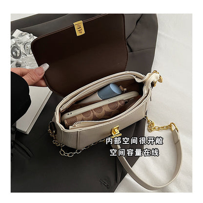 Ielgy Ladies All-Match Chain Simple Retro One-Shoulder Messenger Contrast Color Small Square Bag