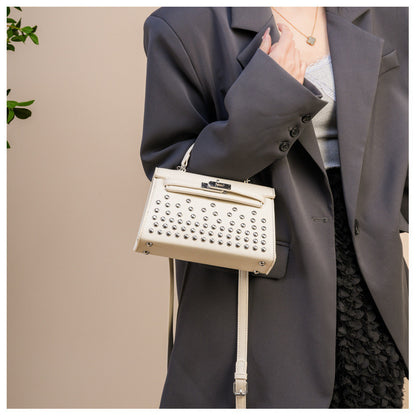 Ielgy Ladies Black Rivet Silver Buckle Messenger Bag