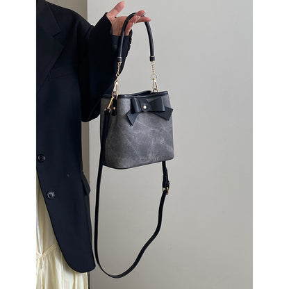 Ielgy Ladies High-End Retro Art Bucket Bag All-Match One-Shoulder Messenger Bag