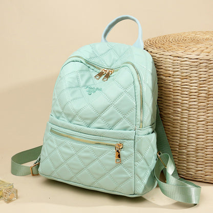 Ielgy Ladies Fashion Rhombus School Bag PU Soft Leather Texture Commuter Simple Leisure Travel Backpack