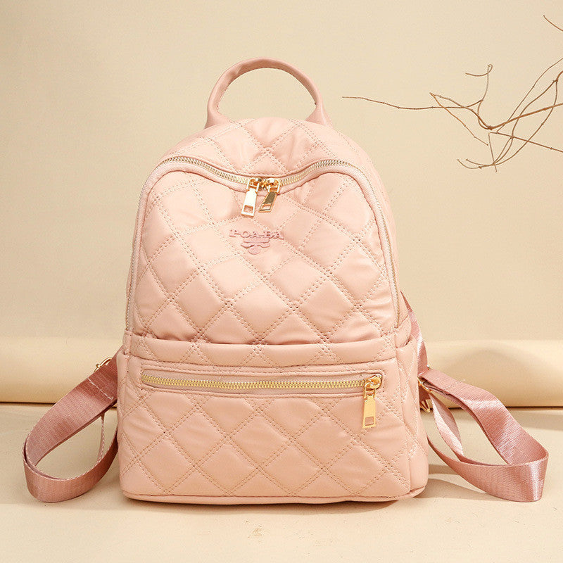 Ielgy Ladies Fashion Rhombus School Bag PU Soft Leather Texture Commuter Simple Leisure Travel Backpack