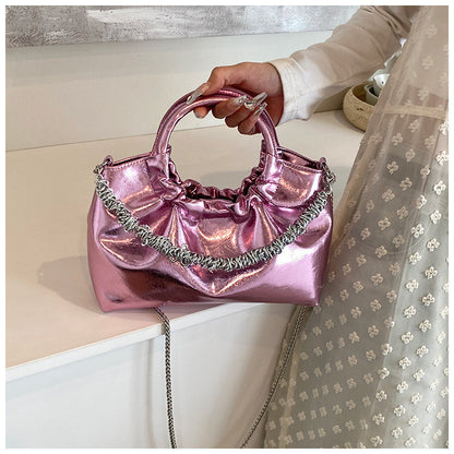 Ielgy Ladies Portable Pleated Bag Chain Silver Crossbody Cloud Bag