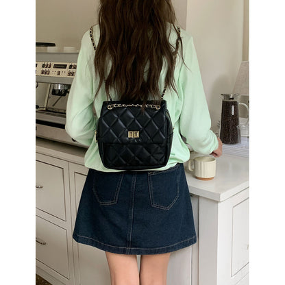 Ielgy Ladies Square Backpack Korean Version Cross-body Shoulder Portable Diamond Chain Backpack