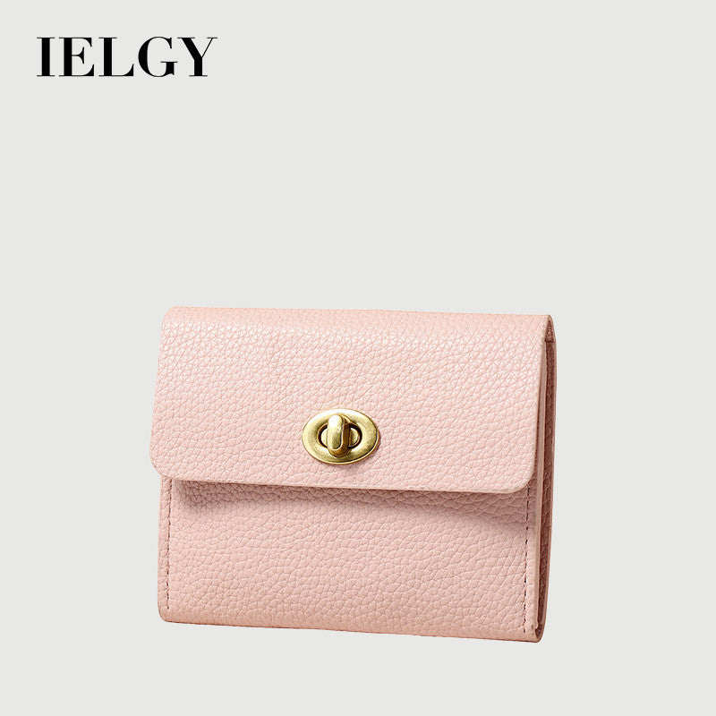 Ielgy Ladies Small Wallet Soft Leather Thin Style Simple Small Ladies High-End Multi-card Coin Purse