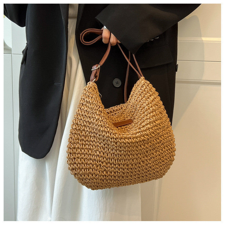 Ielgy Straw Shoulder Bag Korean Fashionable Woven Casual Beach Bag