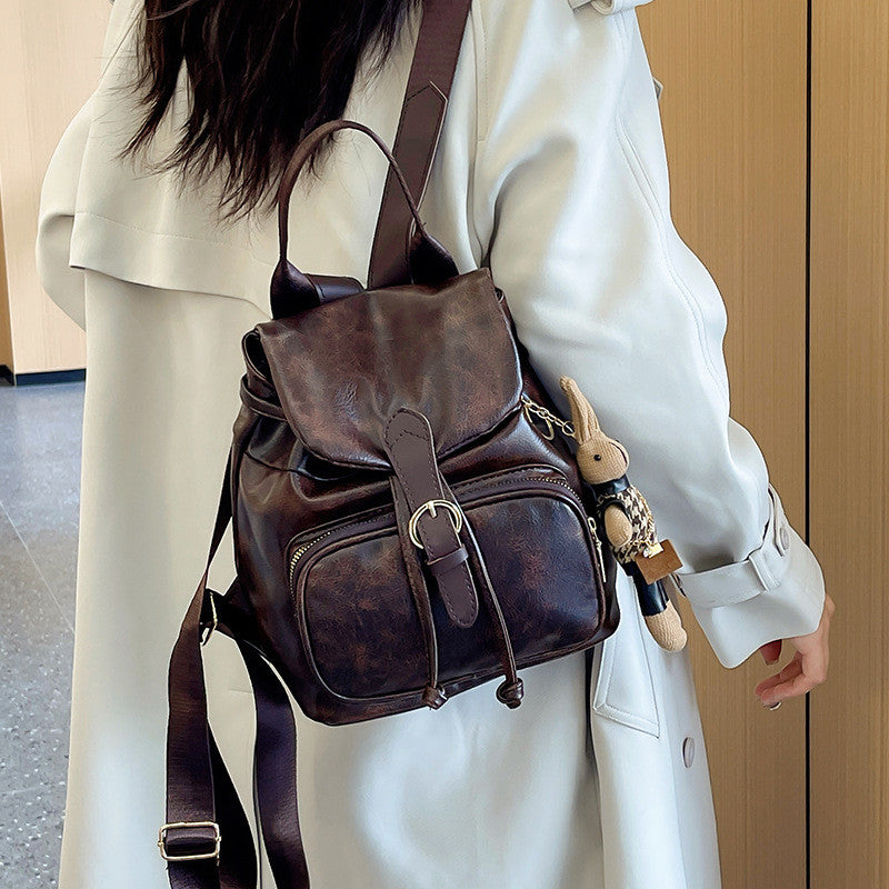 Ielgy Fashionable Backpack with Cover Simple Shoulder Large Capacity Trendy Travel Backpack