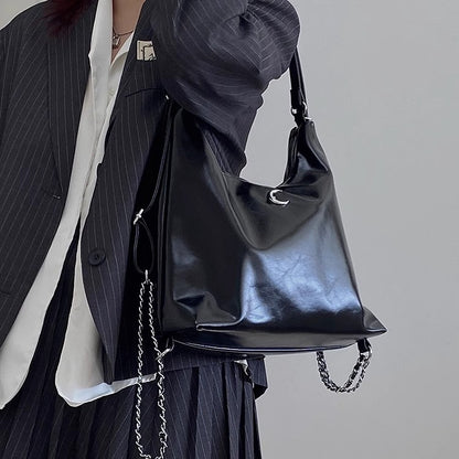 Ielgy Large-Capacity Commuter Soft Leather Multi-Purpose Backpack Preppy Style Fashion All-Match Chain Shoulder Tote Bag