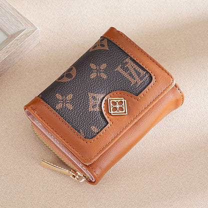 Ielgy Ladies Wallet Short Tri-Fold Card Holder All-Match Classic Presbyopic Coin Purse Fashion Small Wallet