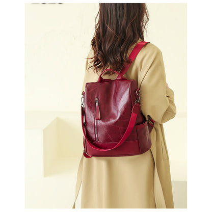 Ielgy Large Capacity Soft Leather Backpack Casual All-Match Ladies PU Backpack