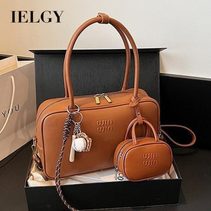 Ielgy Fashion Niche Bowling Briefcase Large Capacity Commuter Handbag One Shoulder Diagonal