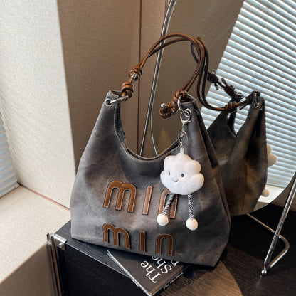 Ielgy Retro Korean Version Denim Underarm Bag Fashion Casual Portable Unique Texture Messenger Bag