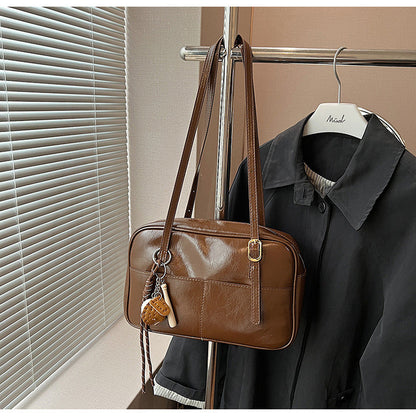 Ielgy Retro All-Match Commuter Bag Portable Underarm Boston Bag Large Capacity One Shoulder