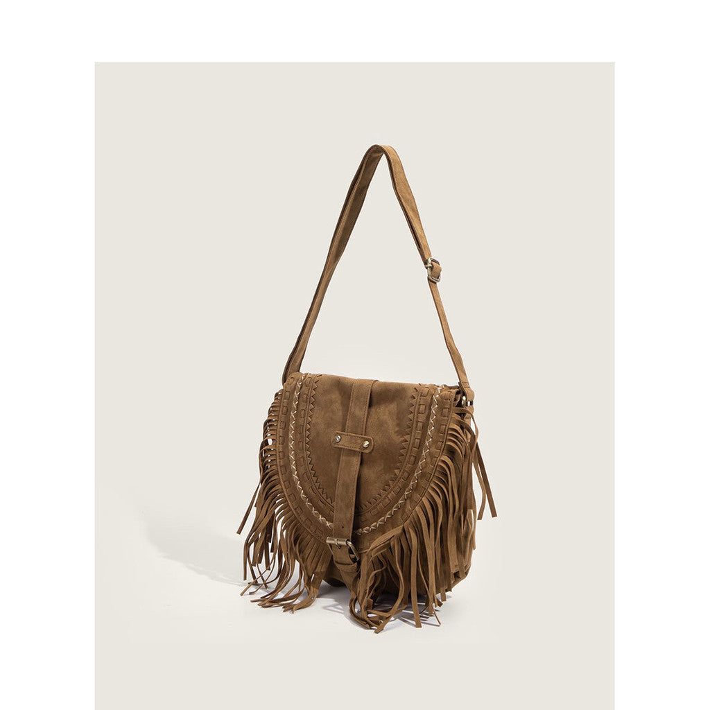 Ielgy Tassel Bag Niche Retro Saddle Bag Fashion One-Shoulder Leisure Travel Messenger Bag
