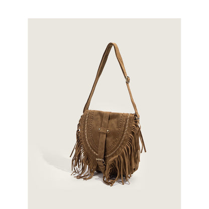 Ielgy Tassel Bag Niche Retro Saddle Bag Fashion One-Shoulder Leisure Travel Messenger Bag