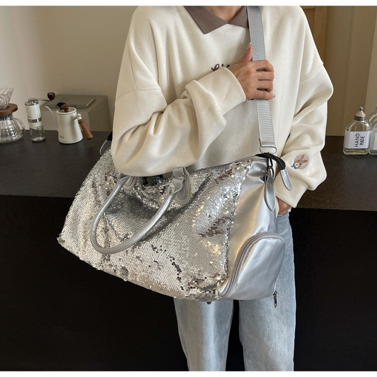 Ielgy Summer Fashion Large-Capacity Travel Bag High-End Feeling Dry Wet Separation Sequins Short-Distance Travel Portable Shoulder Bag