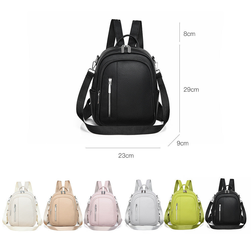 Ielgy Ladies Backpack Korean Version Soft Leather All-Match Simple Backpack Candy Color Cute Small Bag Travel Backpack