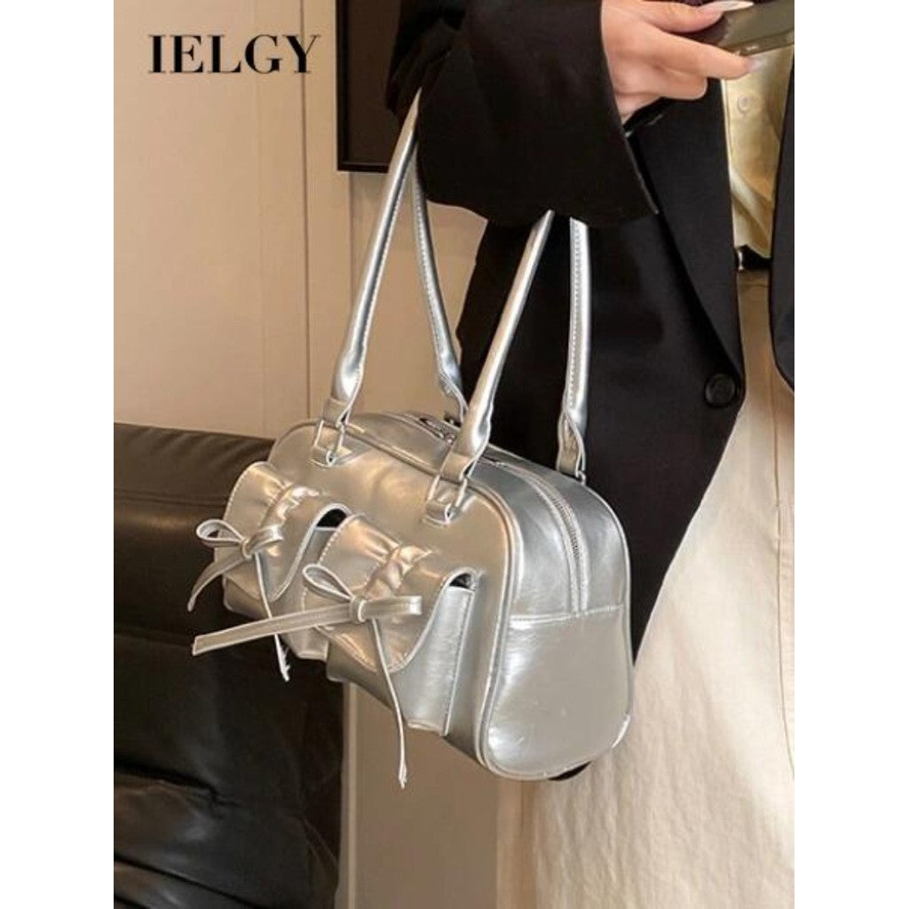 Ielgy Niche Silver Bowknot Underarm Bag High-End Feeling Out Street Portable Pillow Bag Fashion Commuter
