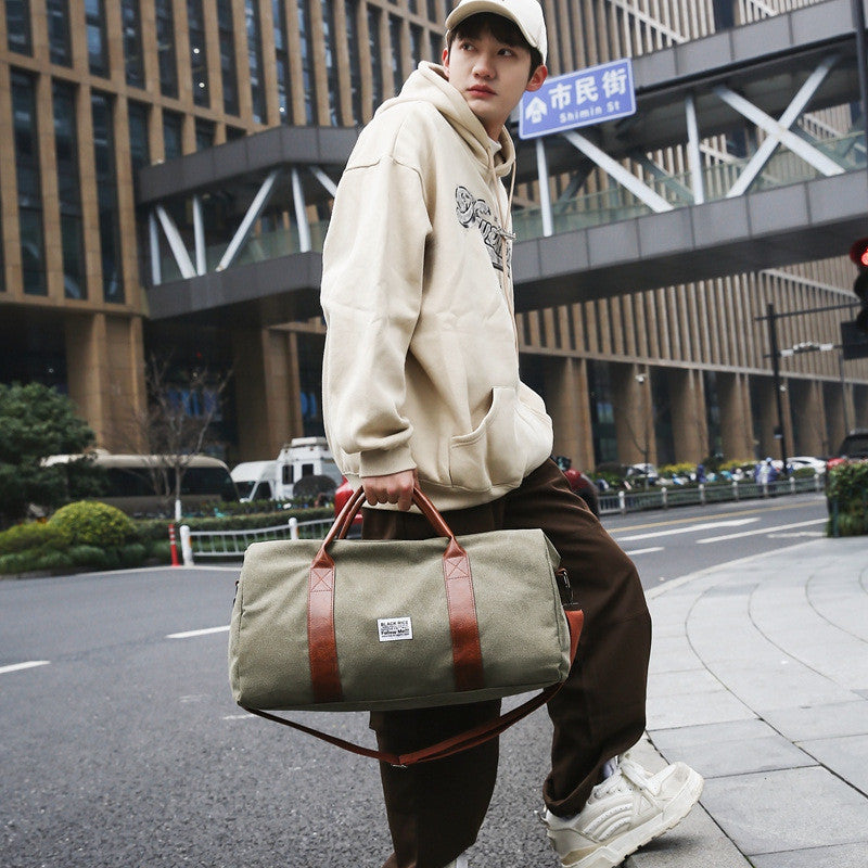 Ielgy Trendy Canvas Travel Bag Large Capacity Backpack Casual All-Match Business Trip Duffel Bag Short-Distance Handbag Gym Bag