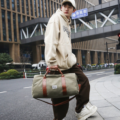 Ielgy Trendy Canvas Travel Bag Large Capacity Backpack Casual All-Match Business Trip Duffel Bag Short-Distance Handbag Gym Bag