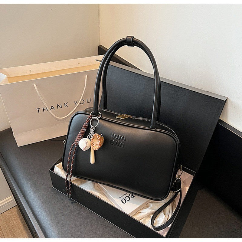 Ielgy Fashion Niche Bowling Briefcase Large Capacity Commuter Handbag One Shoulder Diagonal