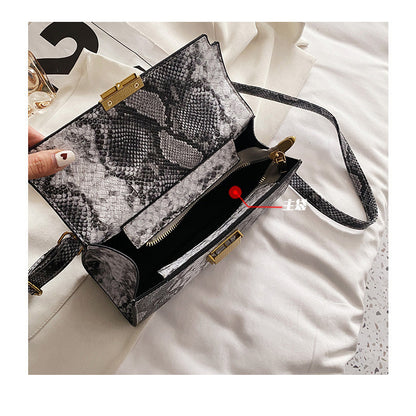 Ielgy Ladies Commuter Shoulder Small Square Bag Contrast Color Snake Pattern Chain Underarm Diagonal Bag