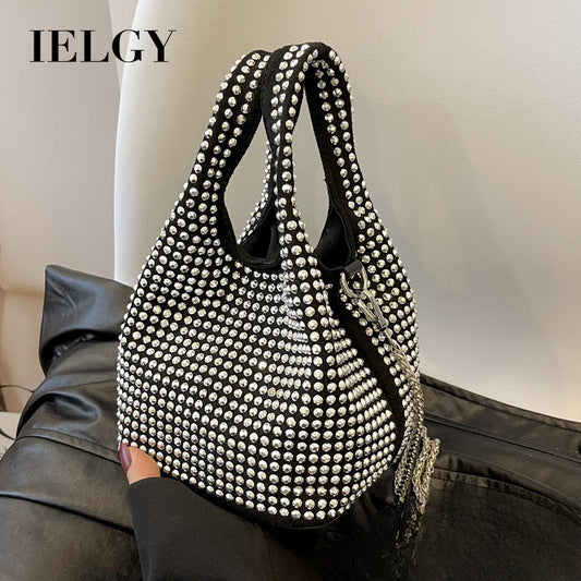 Ielgy Summer Chain Messenger Bag Bright Diamond Portable Bucket Bag