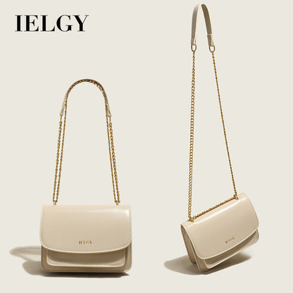 IELGY Trendy Women's Crossbody Shoulder Bag with Clasp and Chain Strap in Solid Colors