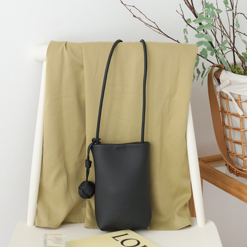 Ielgy Korean Version Summer All-Match Soft Leather Mobile Phone Bag Portable Shopping Small Shoulder Bag Retro Lychee Pattern Shoulder Crossbody