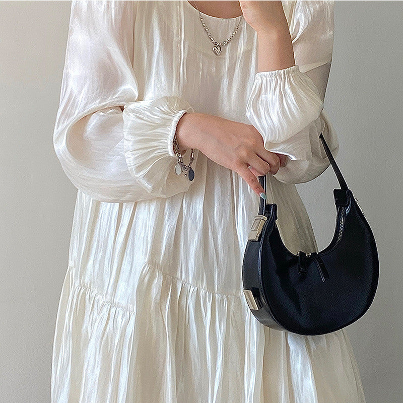 Ielgy Niche French Underarm Bag Solid Color Hand Carry Crescent Bag All-Match Texture Fashion Shoulder Bag