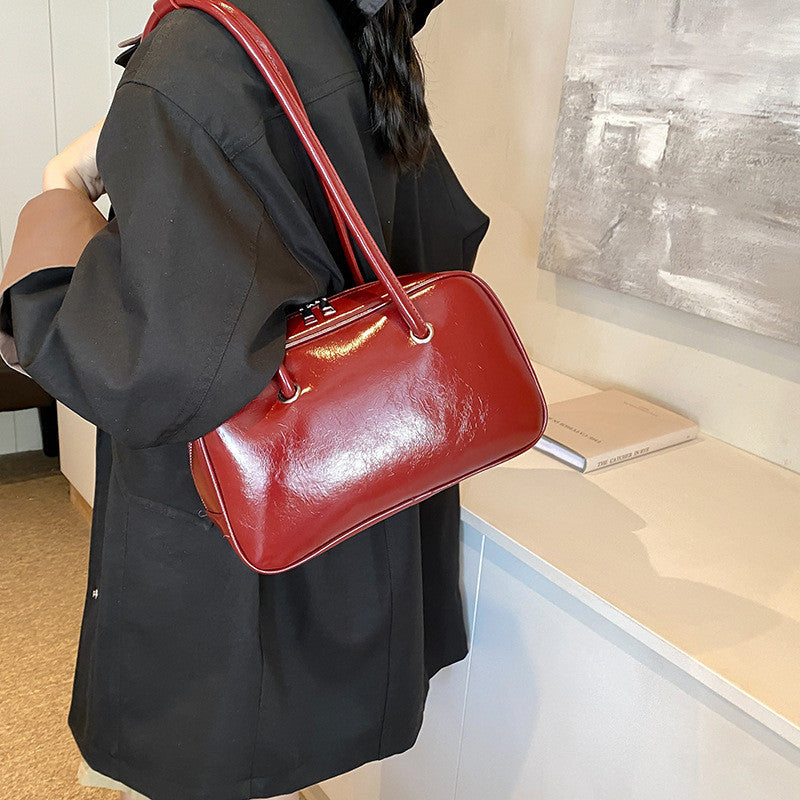 Ielgy Korean Version Red Niche Bowling Bag Retro Underarm Large Capacity One-Shoulder Briefcase Portable