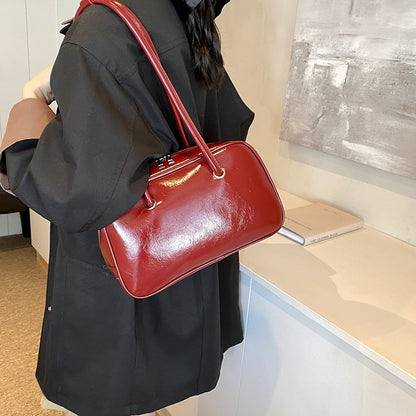 Ielgy Korean Version Red Niche Bowling Bag Retro Underarm Large Capacity One-Shoulder Briefcase Portable