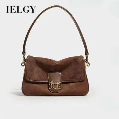 Ielgy Suede Underarm Bag Autumn Winter Niche Retro One-Shoulder Messenger Tote Bag