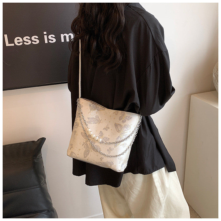 Ielgy New Chinese Style Chinese Style Embroidered Bucket Bag Trendy All-Match Tote Bag Large Capacity Shoulder Messenger Bag
