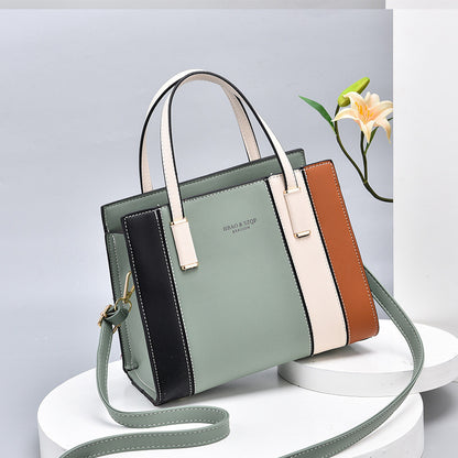 Ielgy Fashion Contrast Color Handbag Large Capacity Ladies Stitching Shoulder Messenger Bag Trendy