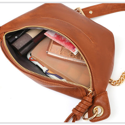 Ielgy Ladies Messenger Bag Retro PU Chest Bag Chain Clause Fashion