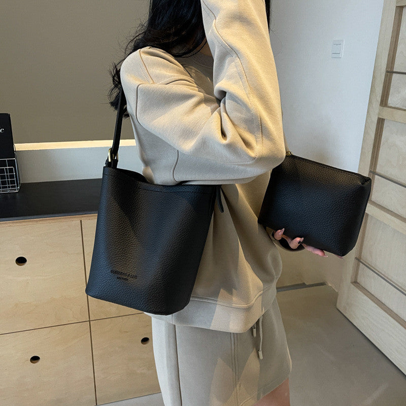 Ielgy Niche Design Bucket Bag Simple All-Match Cross-Body Retro Commuter Shoulder Bag