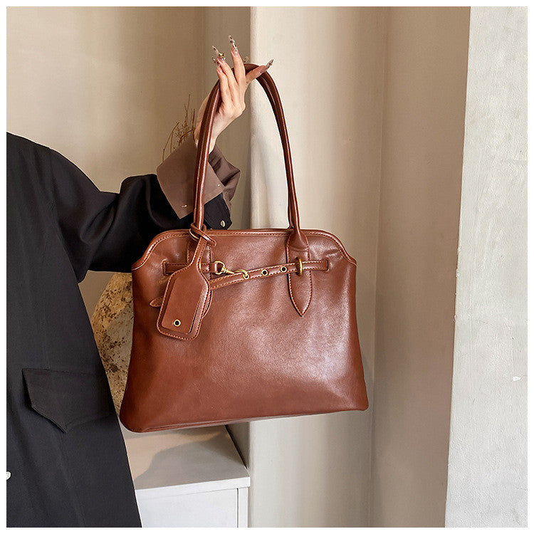 Ielgy High-End Feeling Large-Capacity Underarm Tote Bag Fashion Retro Lock Simple One-Shoulder Large Bag T